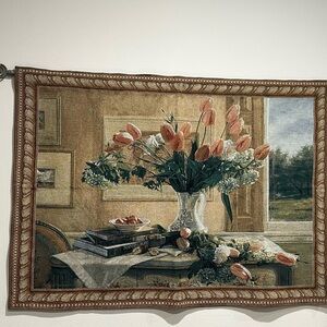 Gorgeous!♥️ Art Picture Wall Hanging Floral Fruits Books Tapestry 52” x 37” 🖼️ 🌷